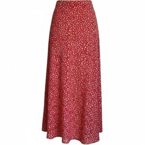 GU Red Dainty Floral Midi Skirt Small Cottagecore Flowy Rustic Chic Market Day